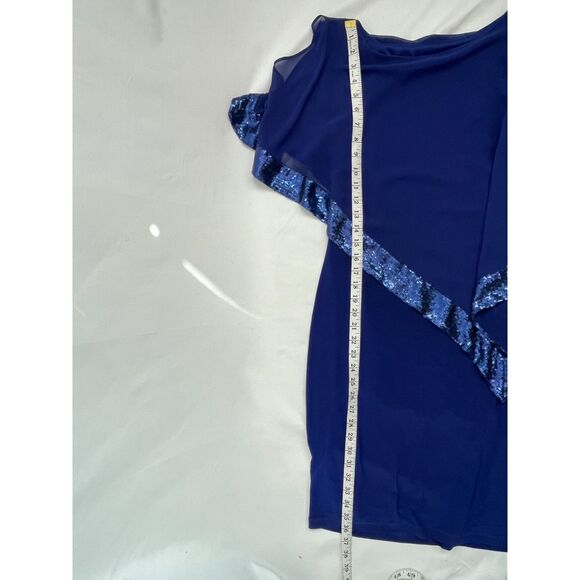 Scarlett Royal Blue Chiffon Shawl Cocktail Dress Sequin Trim Midi Size 6 Formal - Picture 11 of 12